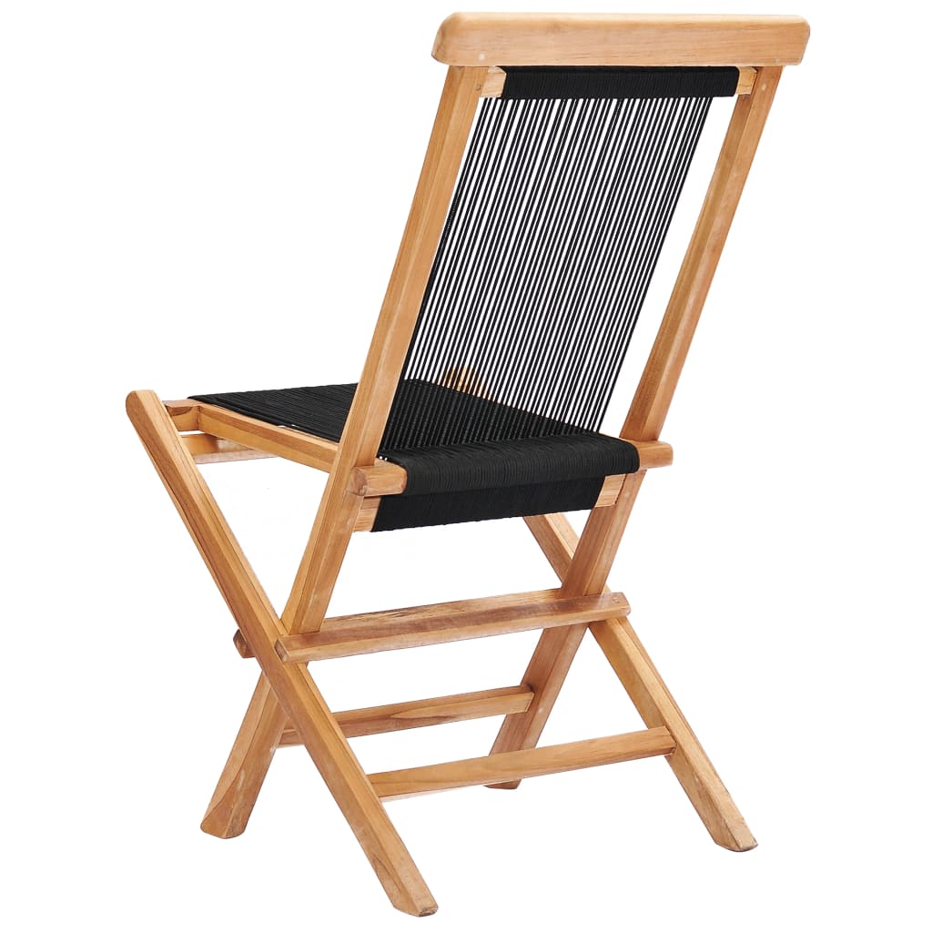 Teak Wood & Rope Folding Garden Chairs, 2 Pcs - Durable Outdoor Seating