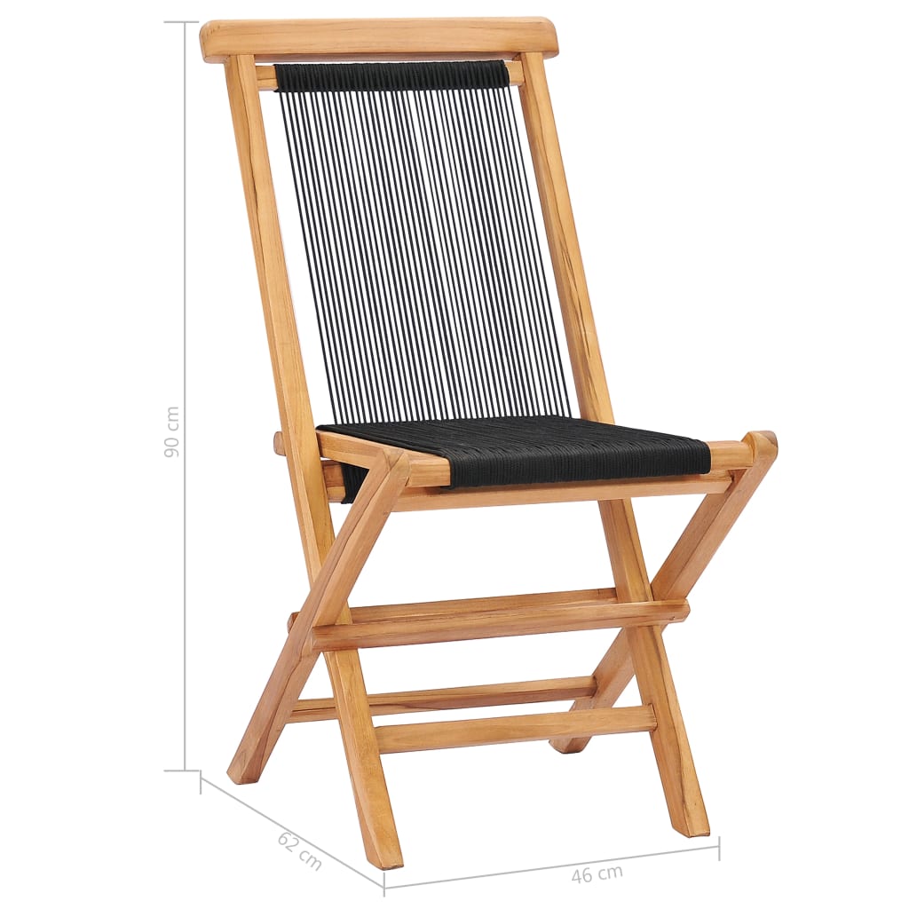 Teak Wood & Rope Folding Garden Chairs, 2 Pcs - Durable Outdoor Seating