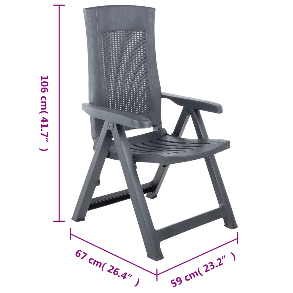 Anthracite Plastic Garden Reclining Chairs Set - 2 Pieces