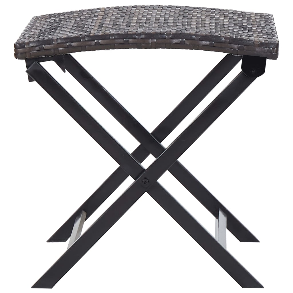 Compact Folding Stool in Brown Poly Rattan - Stylish & Durable