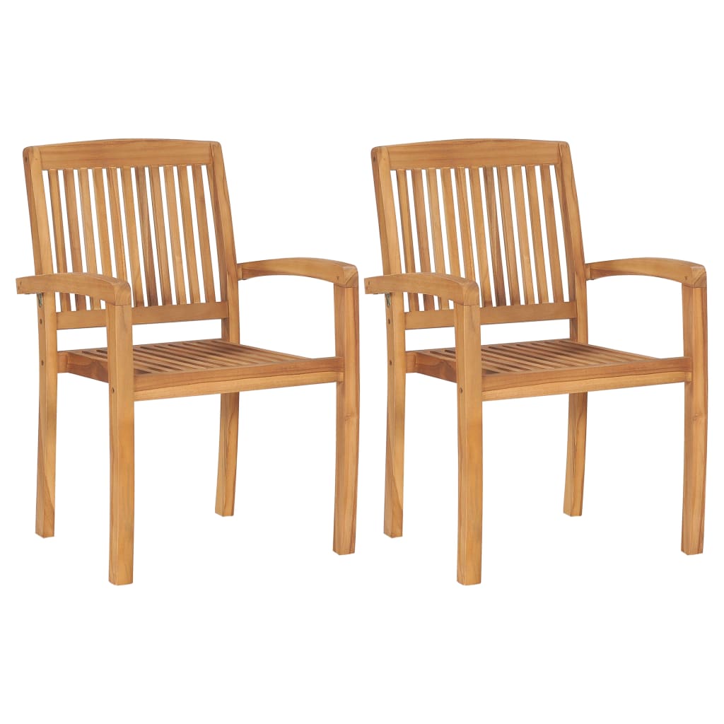 Solid Teak Wood Stacking Garden Dining Chairs, Set of 2