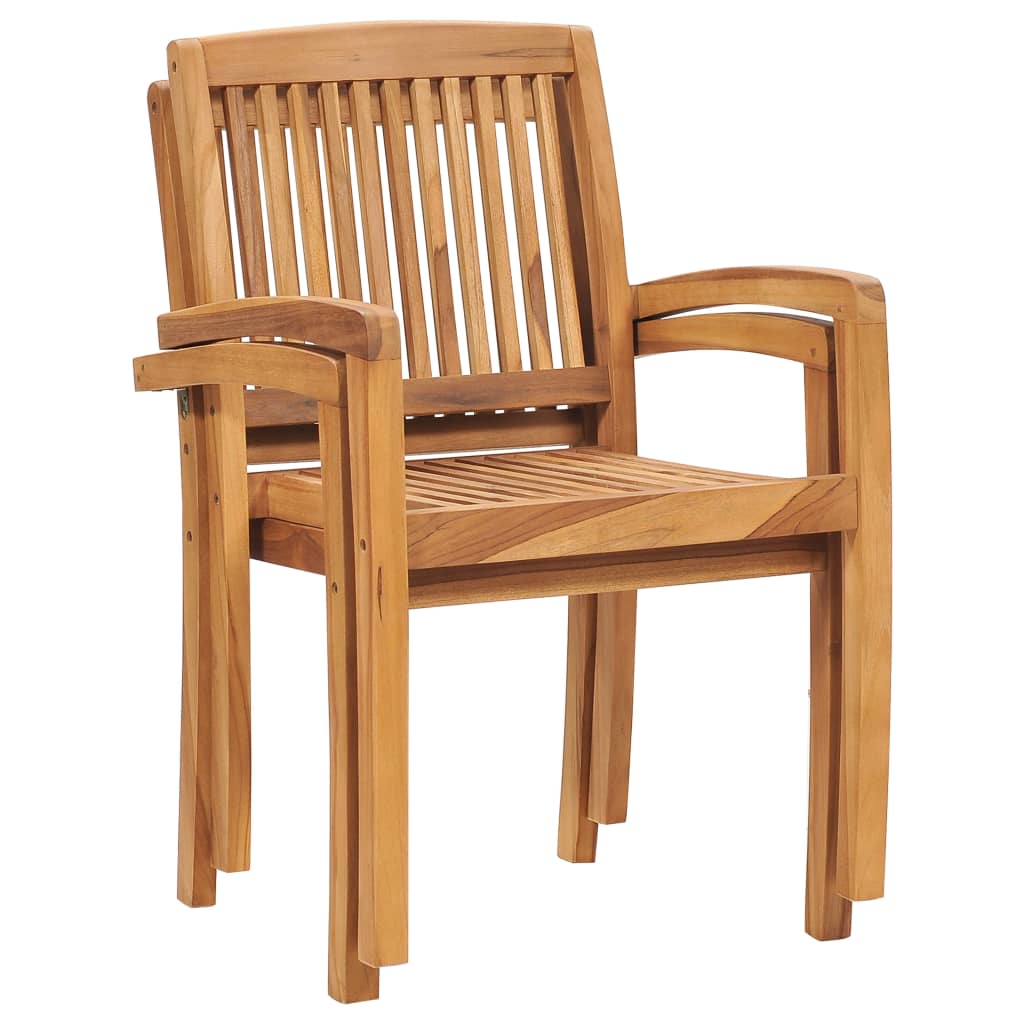 Solid Teak Wood Stacking Garden Dining Chairs, Set of 2