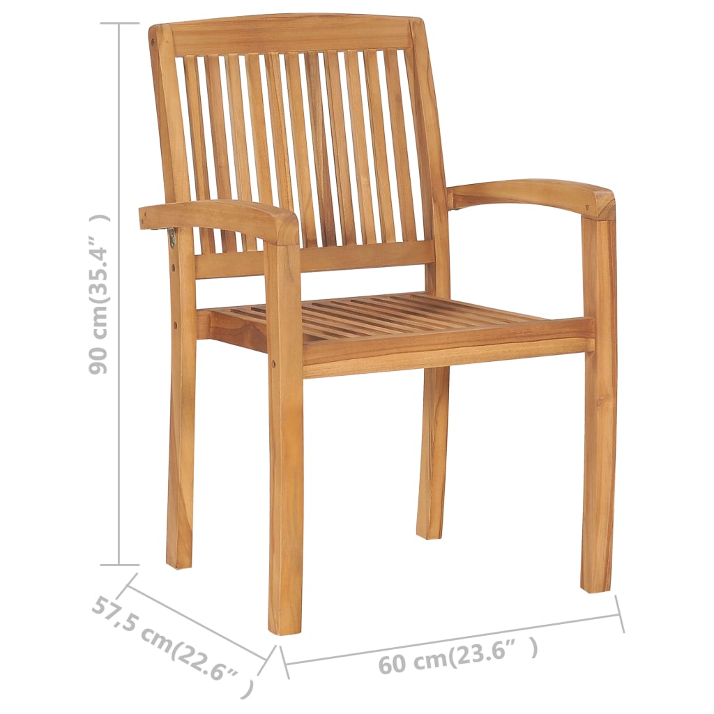 Solid Teak Wood Stacking Garden Dining Chairs, Set of 2