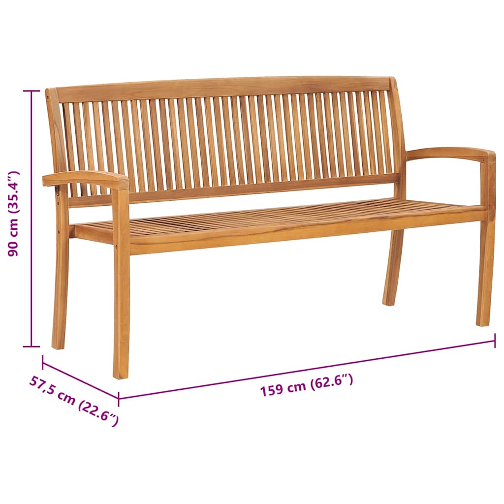 3-Seater Teak Wood Stacking Garden Bench, 159 cm