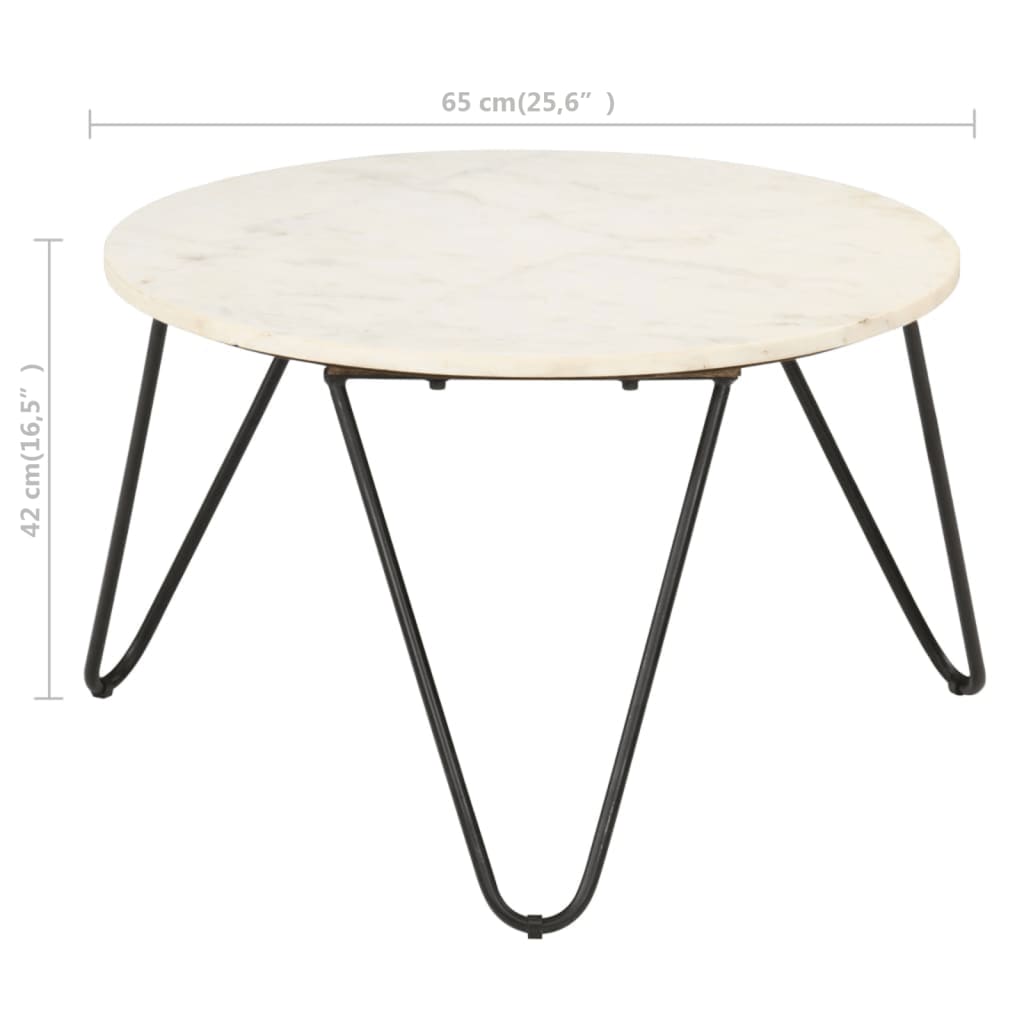 Coffee Table White 65x65x42 cm Real Stone with Marble Texture