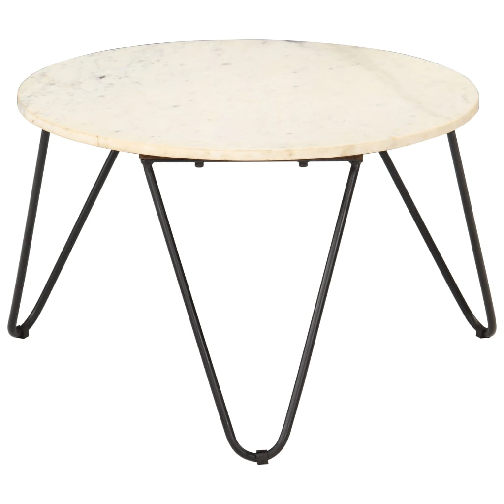 Coffee Table White 65x65x42 cm Real Stone with Marble Texture