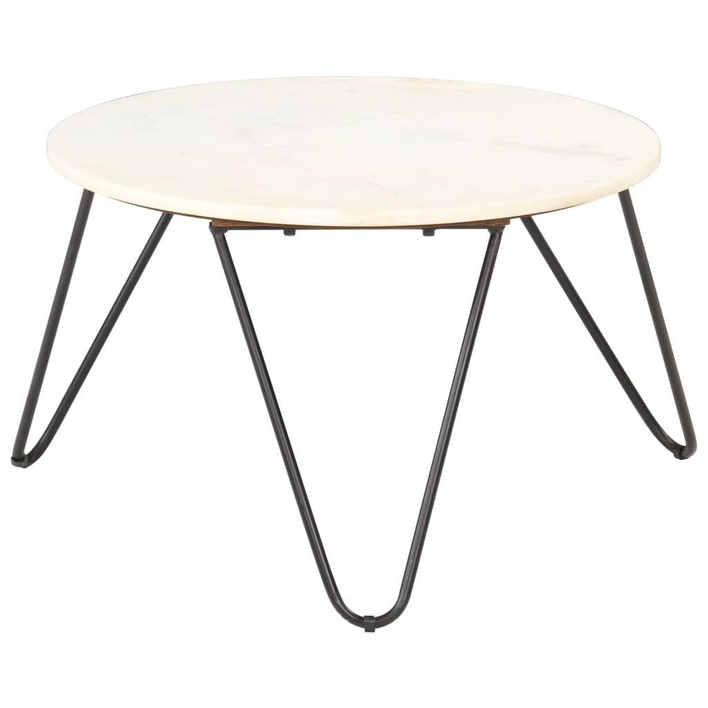 Coffee Table White 65x65x42 cm Real Stone with Marble Texture