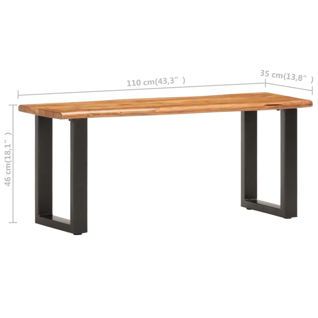 Solid Acacia Wood & Steel Live Edge Bench 110 cm