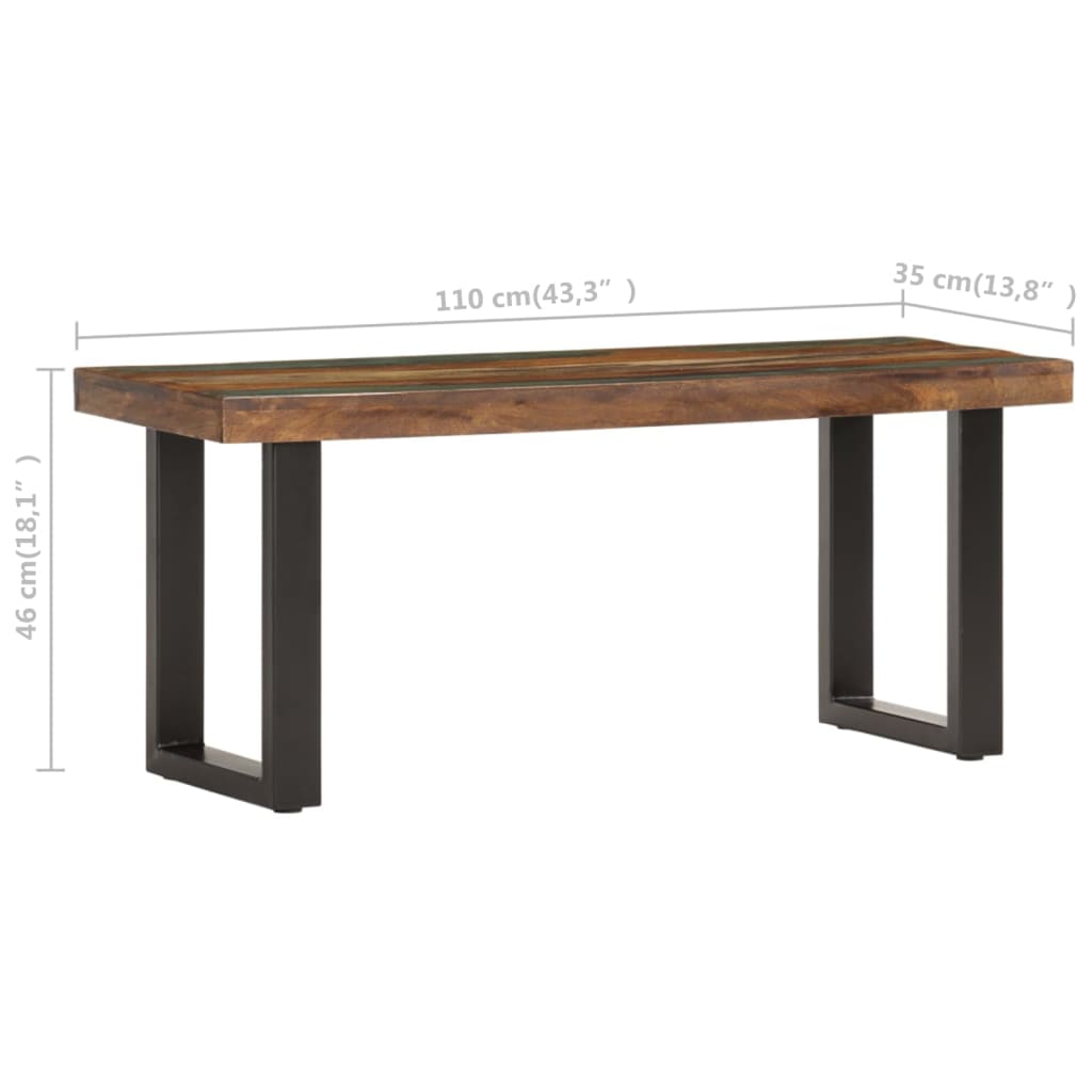 Solid Reclaimed Wood & Steel Bench - 110 cm - Rustic Elegance