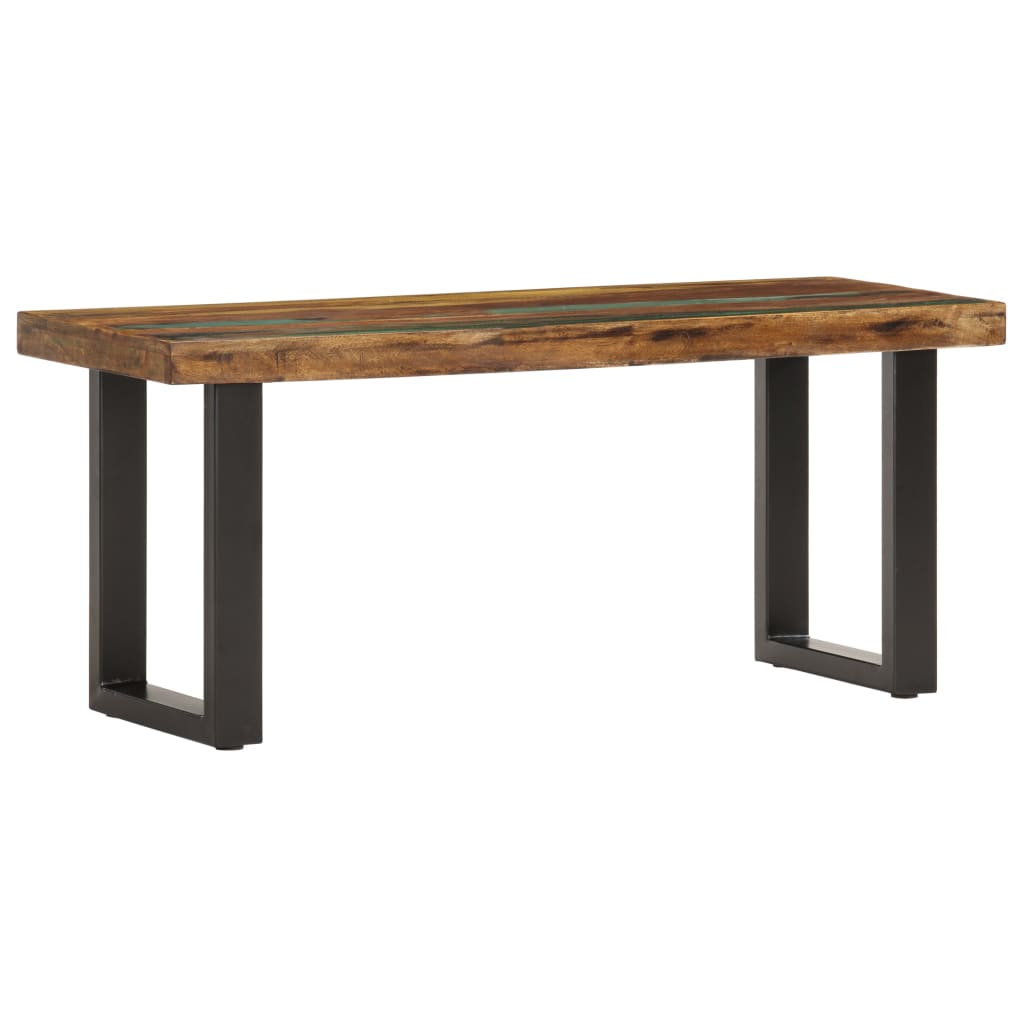 Solid Reclaimed Wood & Steel Bench - 110 cm - Rustic Elegance