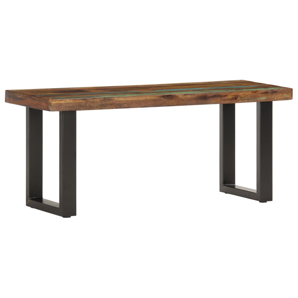 Solid Reclaimed Wood & Steel Bench - 110 cm - Rustic Elegance