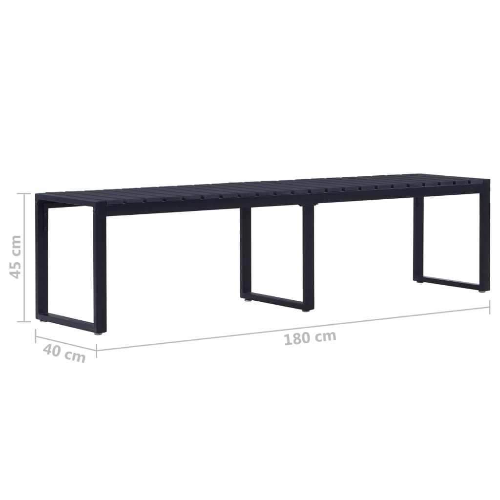 Elegant Black Garden Bench - 180 cm, Durable PS Board Material