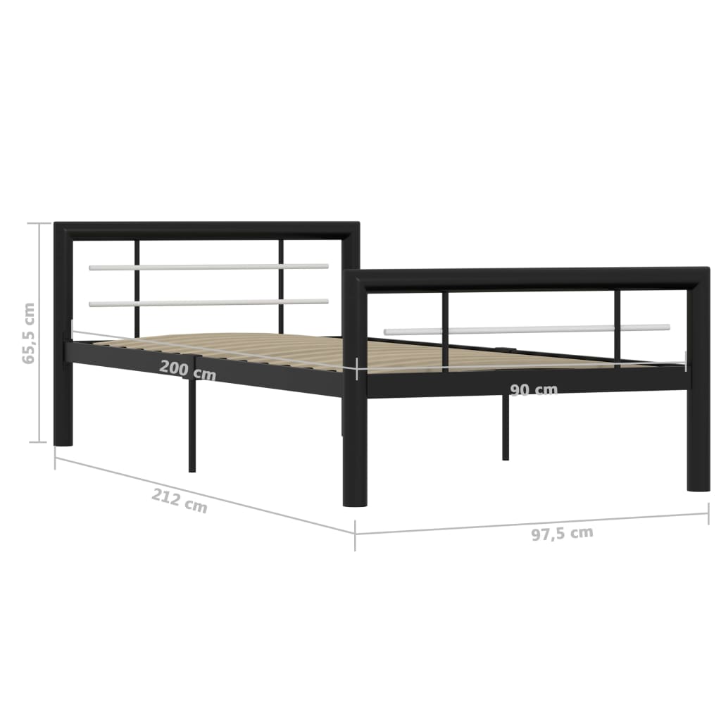 Black & White Metal Bed Frame 100x200 cm - No Mattress Included