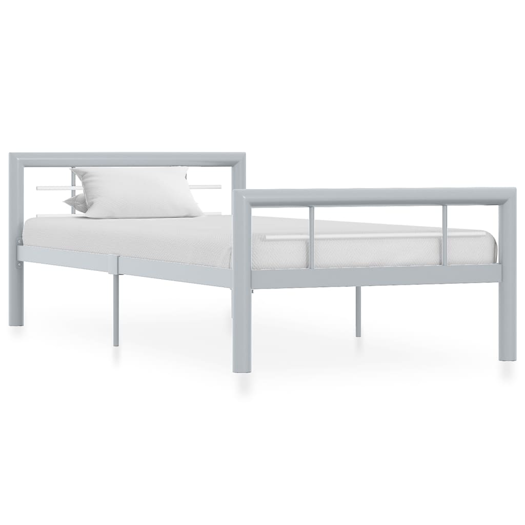 Grey & White Metal Bed Frame 90x200 cm – Stylish & Sturdy Design