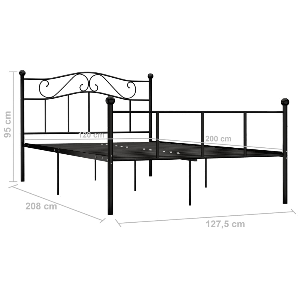 Black Metal 120x200 cm Bed Frame - vidaXL 284525 (No Mattress)