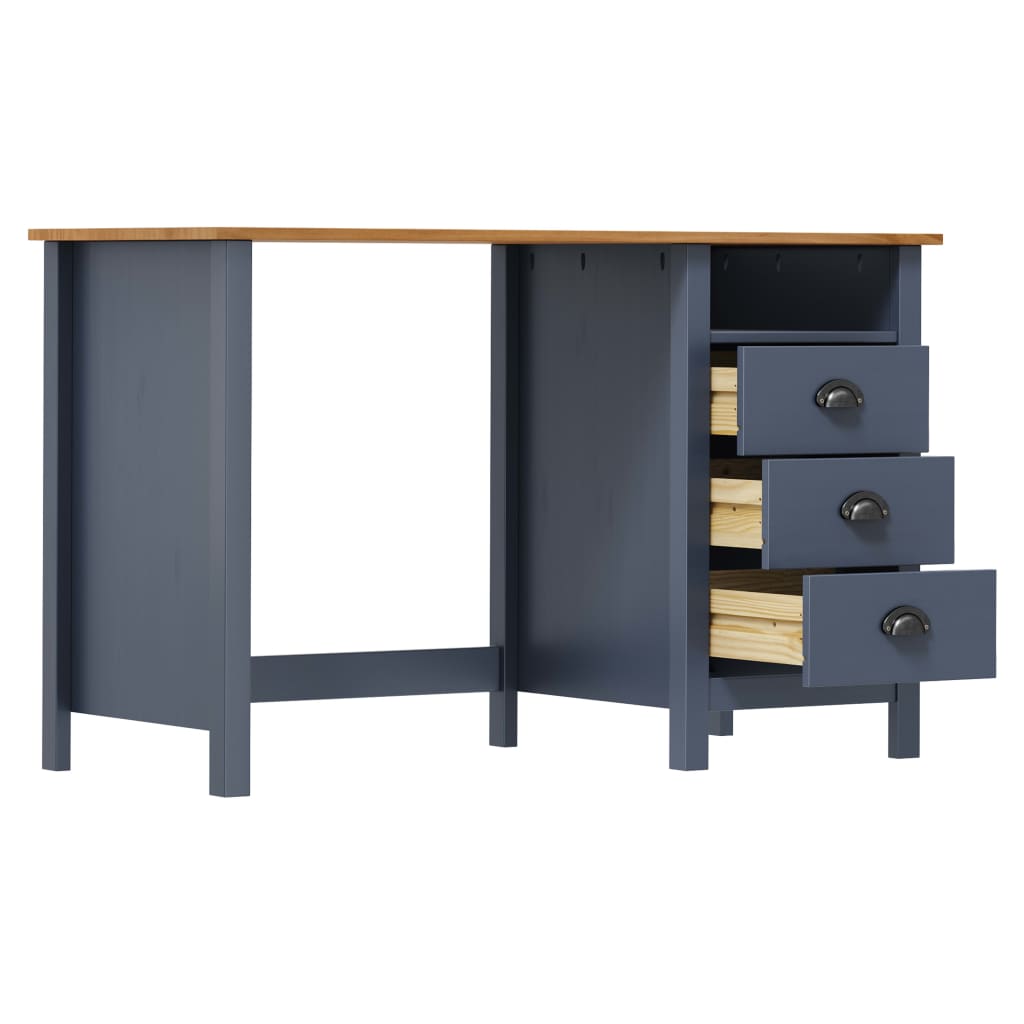 Solid Pine Wooden Desk Hill with 3 Drawers, Grey, 120x50x74 cm