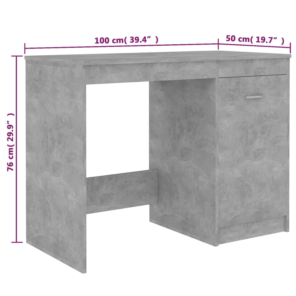 Sleek Concrete Grey Desk, 100x50x76 cm, Durable Engineered Wood