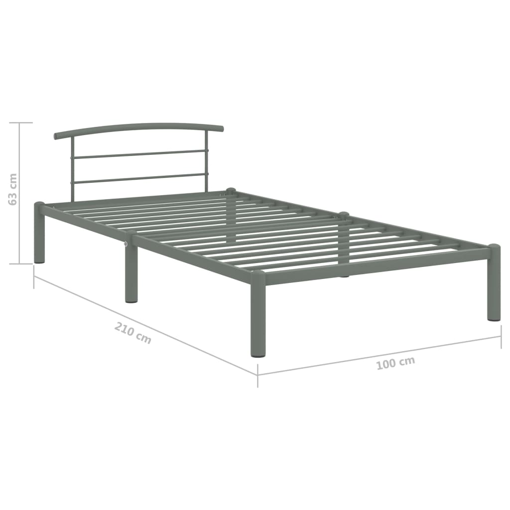 Grey Metal Bed Frame 90x200 cm - vidaXL 284662 (No Mattress)