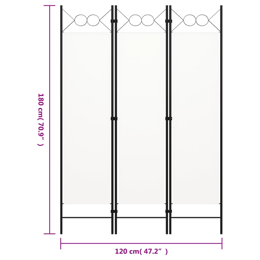 White 3-Panel Room Divider, Wood Frame, 120x180 cm Partition Screen