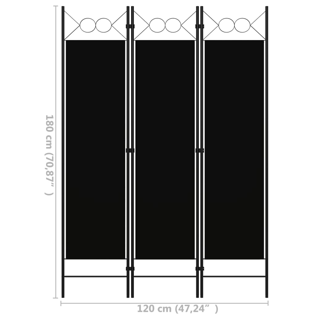 Black 3-Panel Room Divider, 120x180 cm – Stylish Privacy Screen