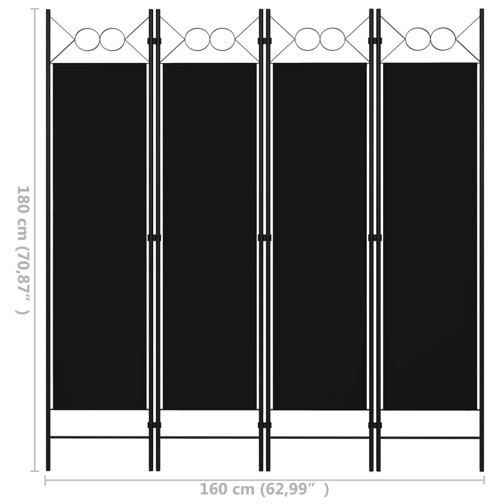 Elegant Black 4-Panel Room Divider, 160x180 cm - Privacy Screen