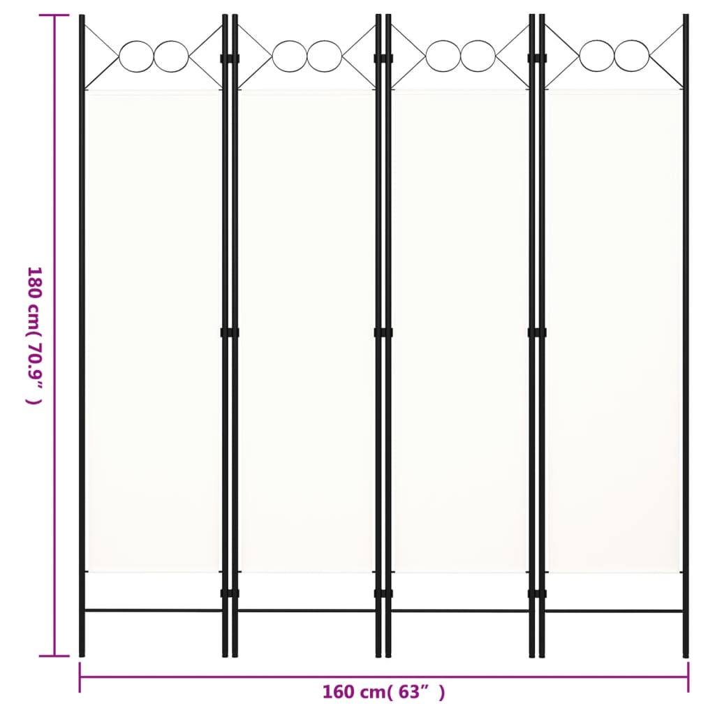 4-Panel White Room Divider, 160x180 cm, Elegant Privacy Screen