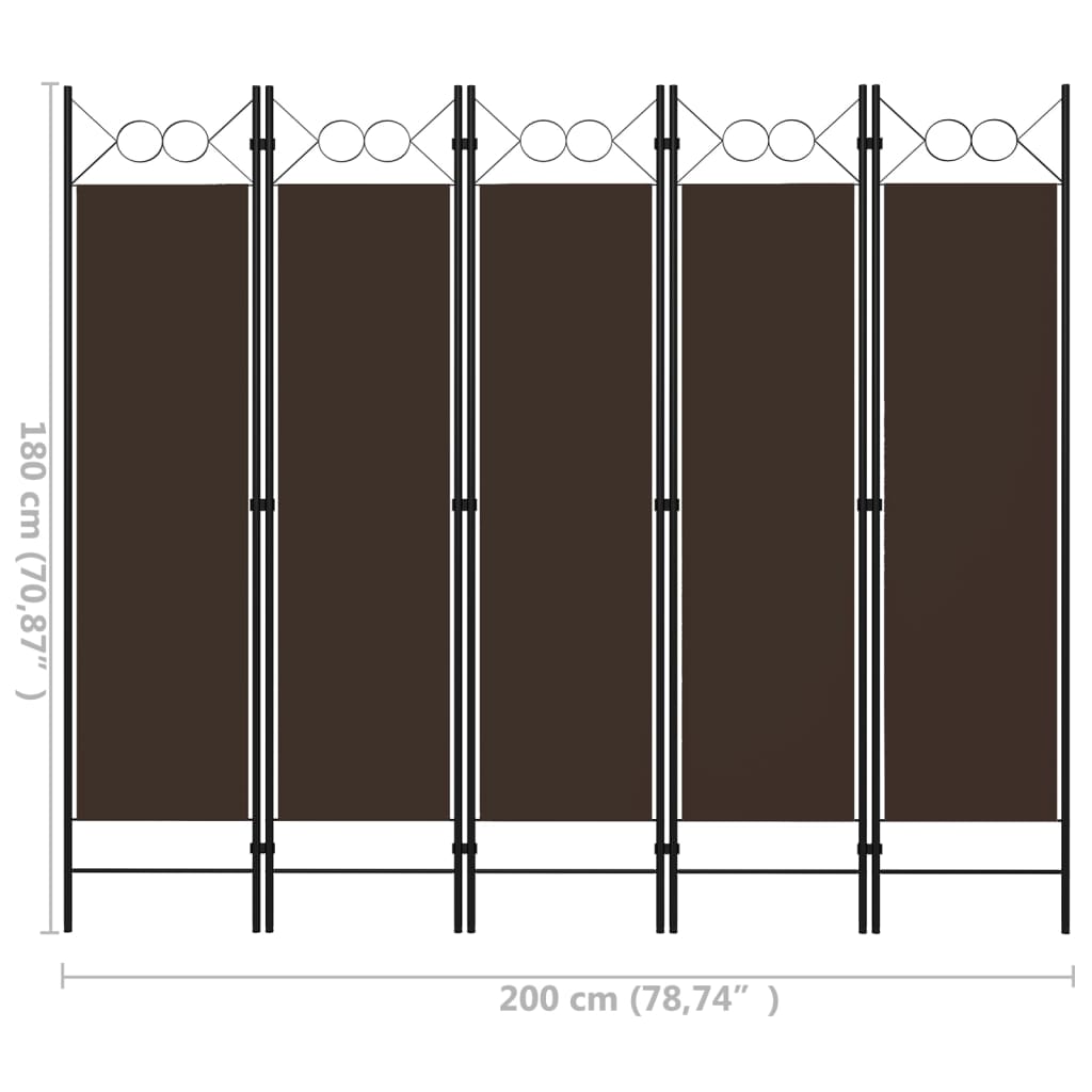 Elegant Brown 5-Panel Room Divider - 200x180 cm Privacy Screen