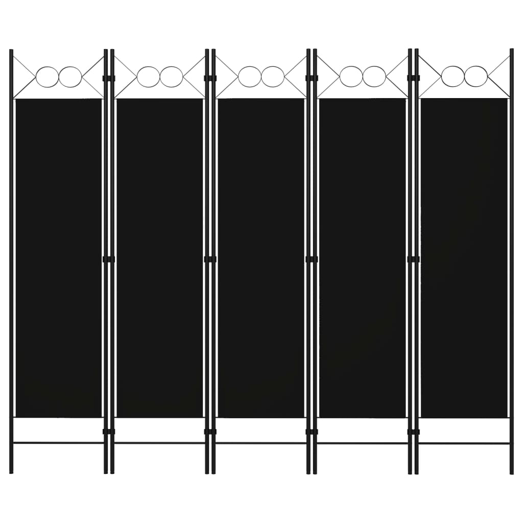 Elegant Black 5-Panel Room Divider, Fabric, 200x180 cm