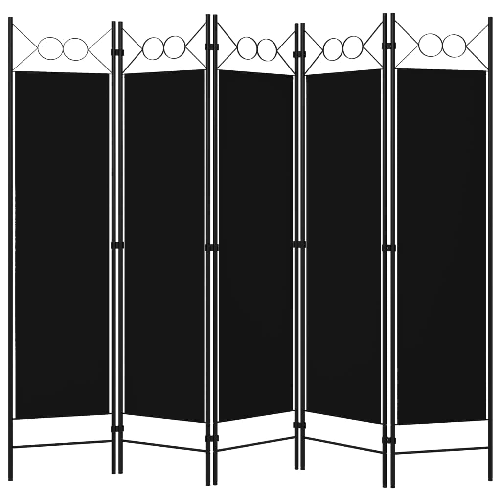 Elegant Black 5-Panel Room Divider, Fabric, 200x180 cm