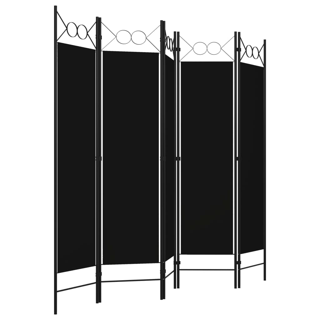 Elegant Black 5-Panel Room Divider, Fabric, 200x180 cm