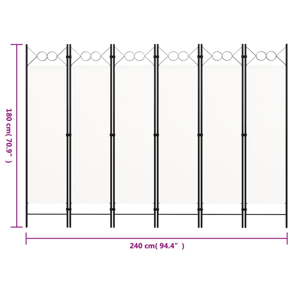 White 6-Panel Room Divider, 240x180 cm - Stylish Privacy Screen