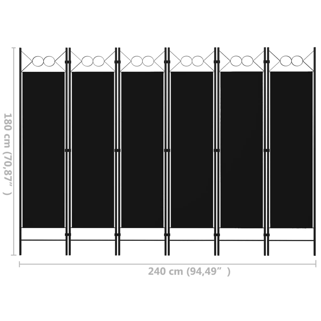 Elegant 6-Panel Black Room Divider, 240x180 cm, Privacy Screen