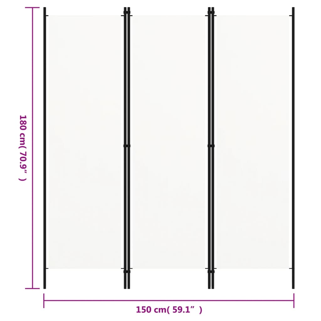 White 3-Panel Room Divider 150x180 cm - Elegant Privacy Screen