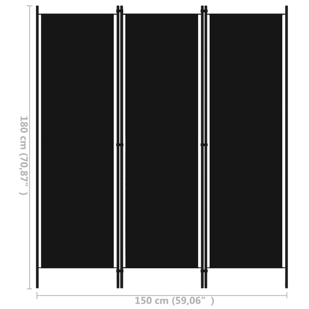 Elegant Black 3-Panel Room Divider, 150x180 cm - Versatile Style