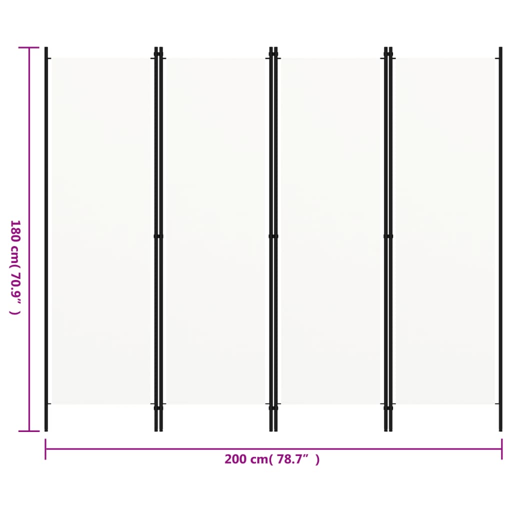 White 4-Panel Room Divider, 200x180 cm - Perfect Privacy Solution