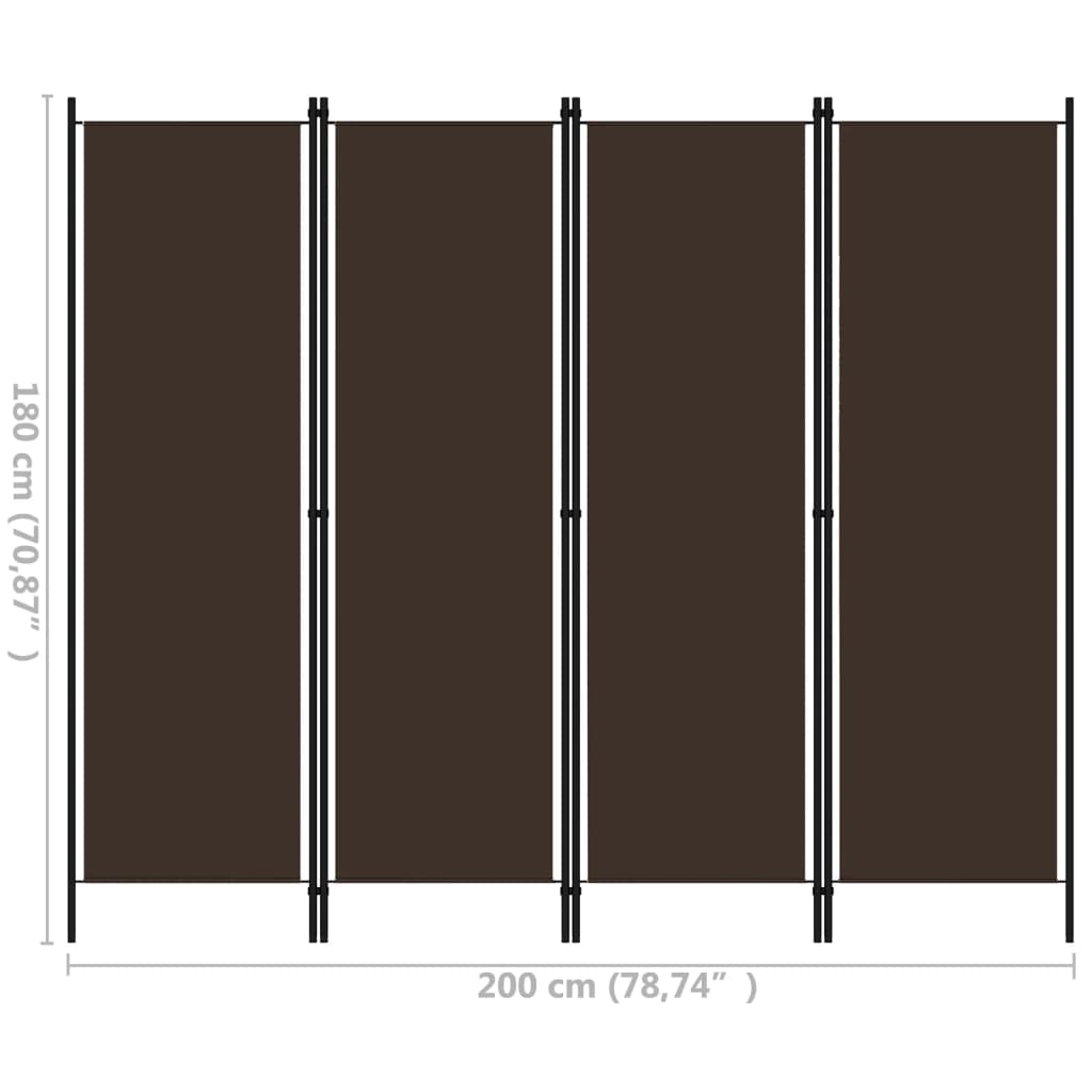 Elegant Brown 4-Panel Room Divider, 200x180 cm - Wood Finish