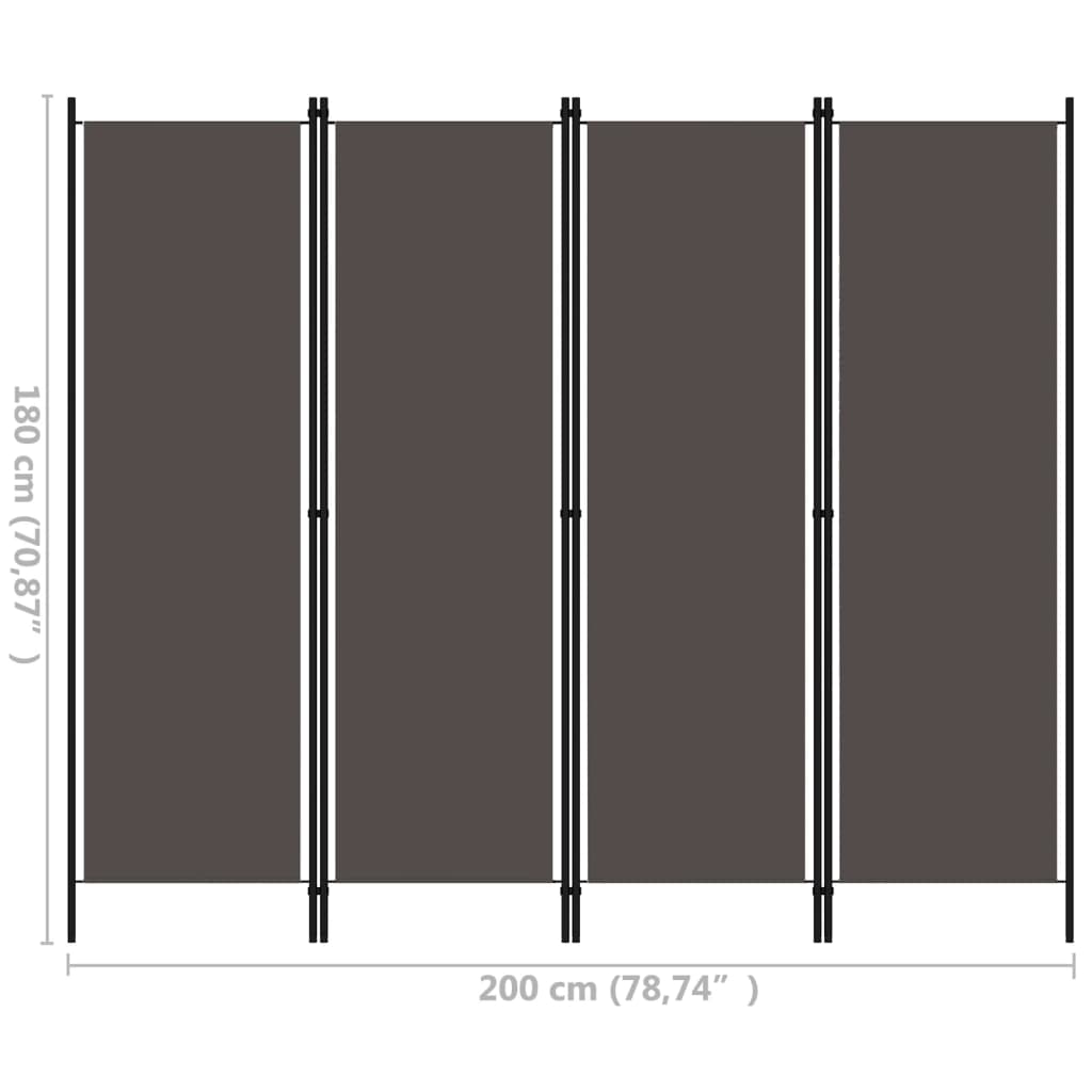 Anthracite 4-Panel Room Divider 200x180 cm - Modern Privacy Screen