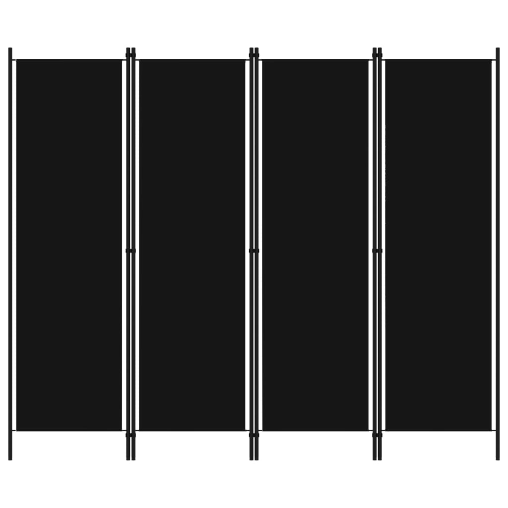 Black 4-Panel Room Divider, 200x180 cm, Elegant Privacy Screen