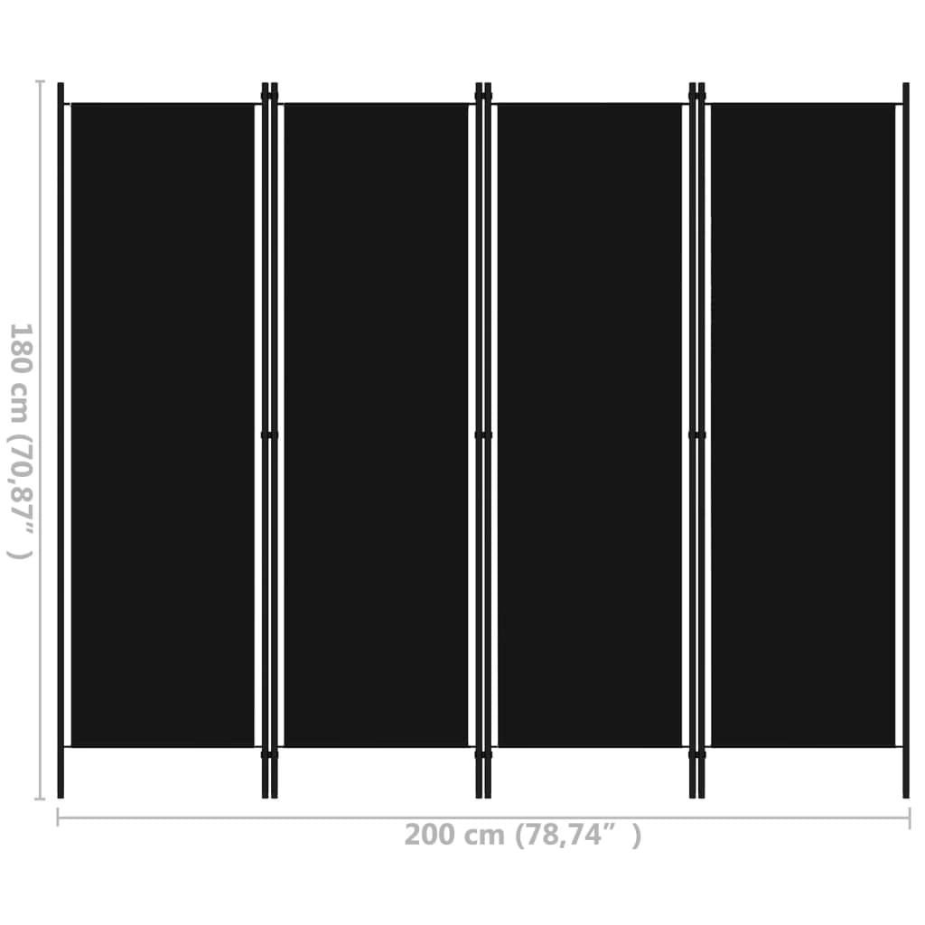 Black 4-Panel Room Divider, 200x180 cm, Elegant Privacy Screen