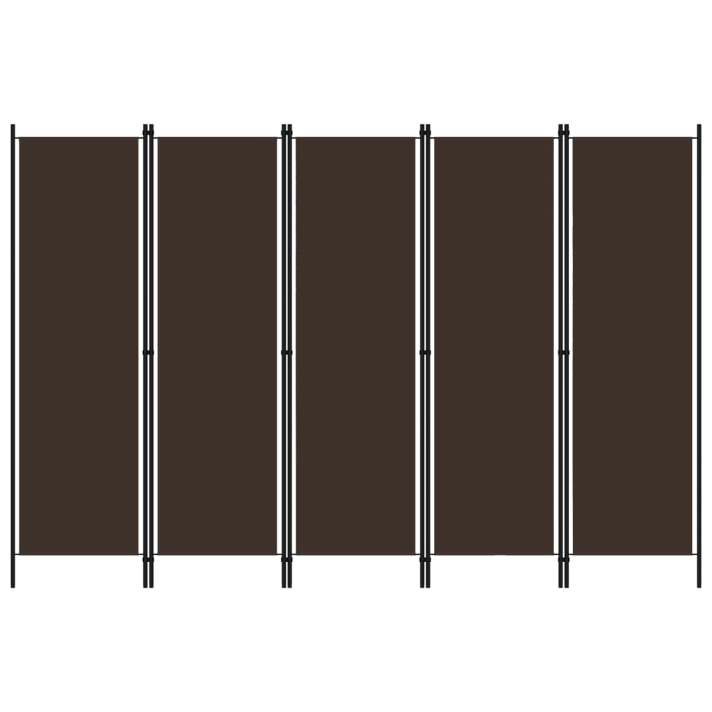 5-Panel Brown Room Divider - Wood, 250x180 cm Privacy Screen