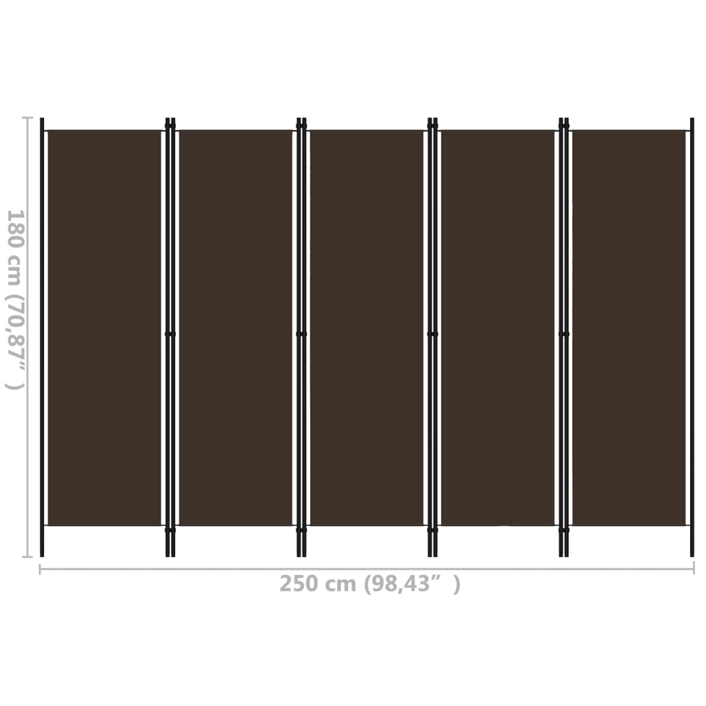 5-Panel Brown Room Divider - Wood, 250x180 cm Privacy Screen
