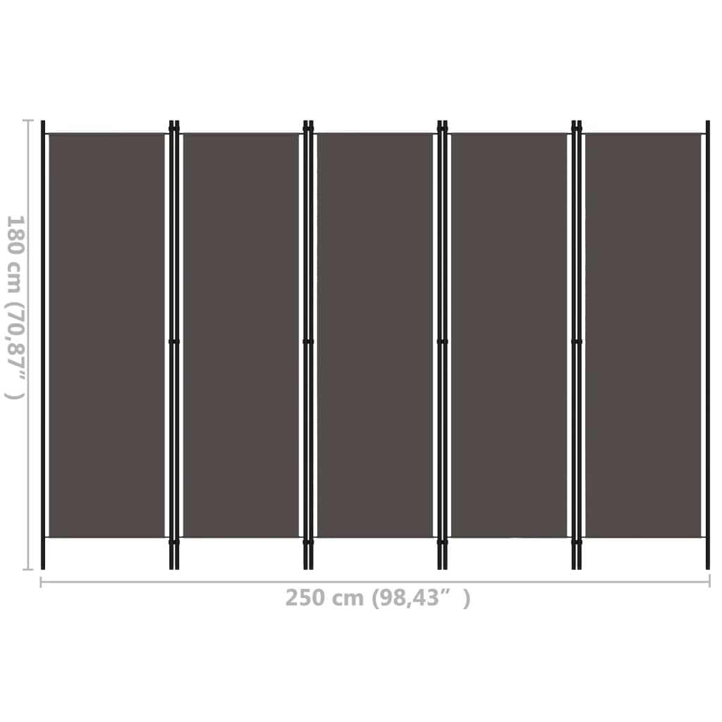 Anthracite 5-Panel Room Divider, Stylish Privacy Screen, 250x180 cm