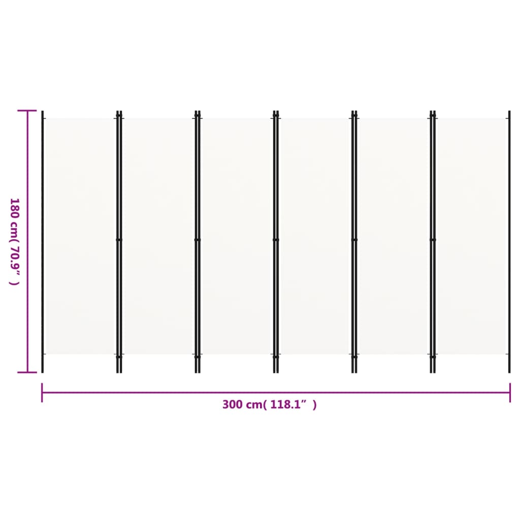 White 6-Panel Room Divider, 300x180 cm - Stylish & Functional Design