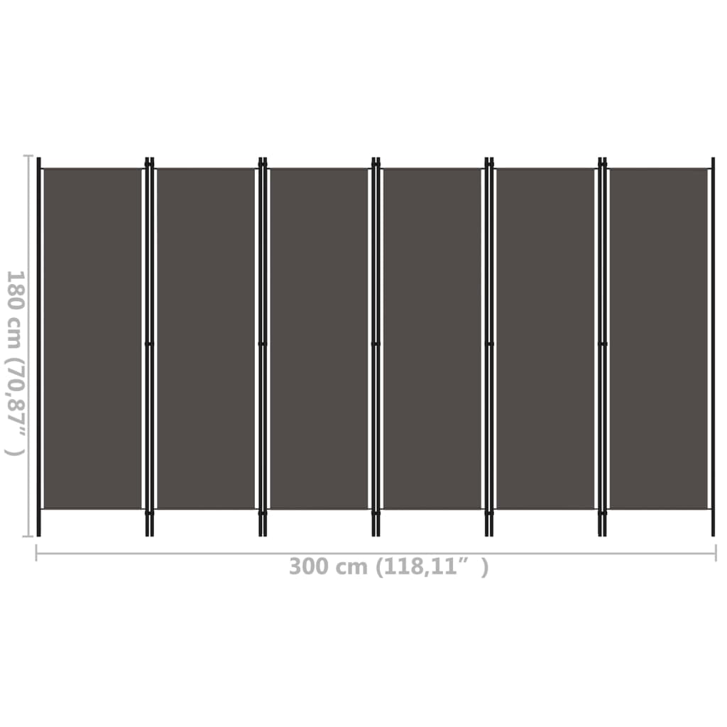 Anthracite 6-Panel Room Divider, 300x180 cm, Modern Privacy Screen