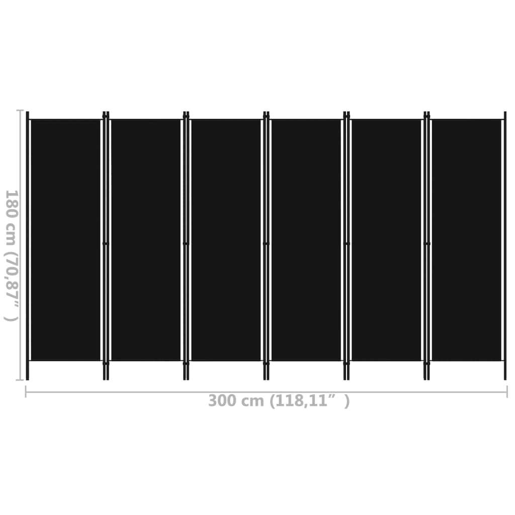 Elegant Black Fabric 6-Panel Room Divider - 300x180 cm