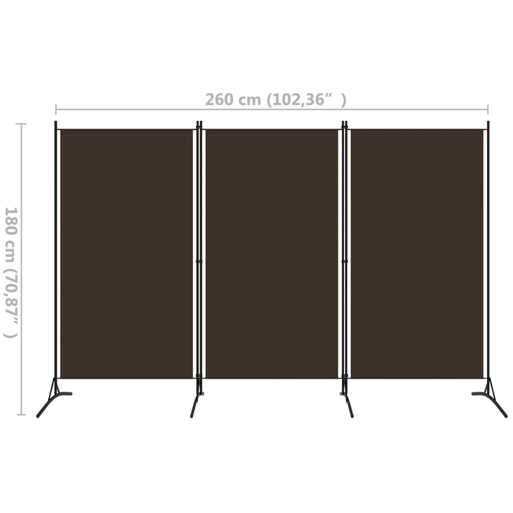 Elegant Brown 3-Panel Room Divider, 260x180 cm, Wood Finish