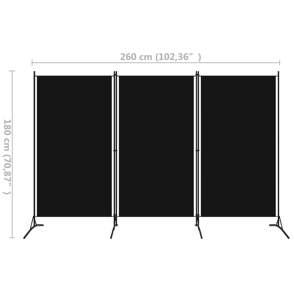 Elegant 3-Panel Black Room Divider, 260x180 cm - Stylish & Functional