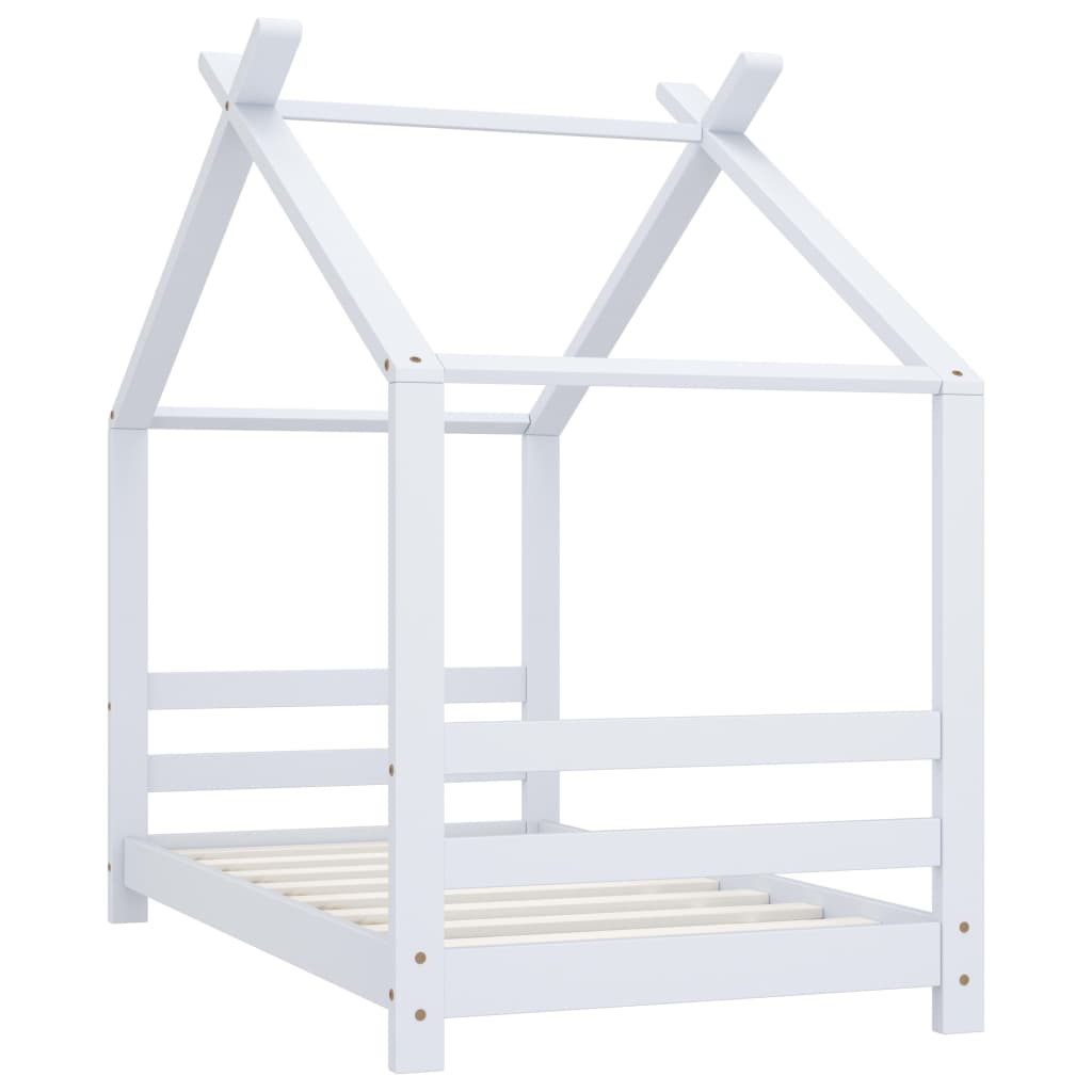 Solid Pine Wood Kids Bed Frame - White, 70x140 cm