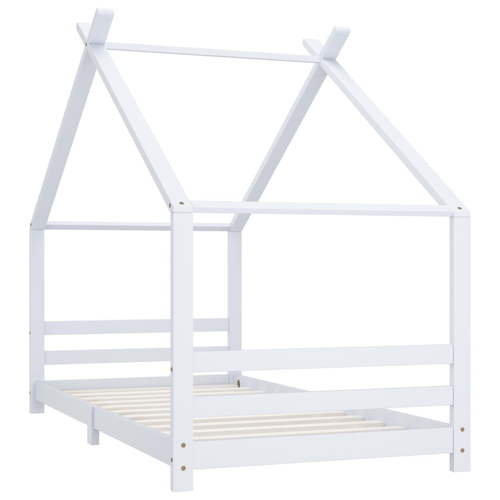 White Solid Pine Wood Kids Bed Frame - 90x200 cm Sturdy Design