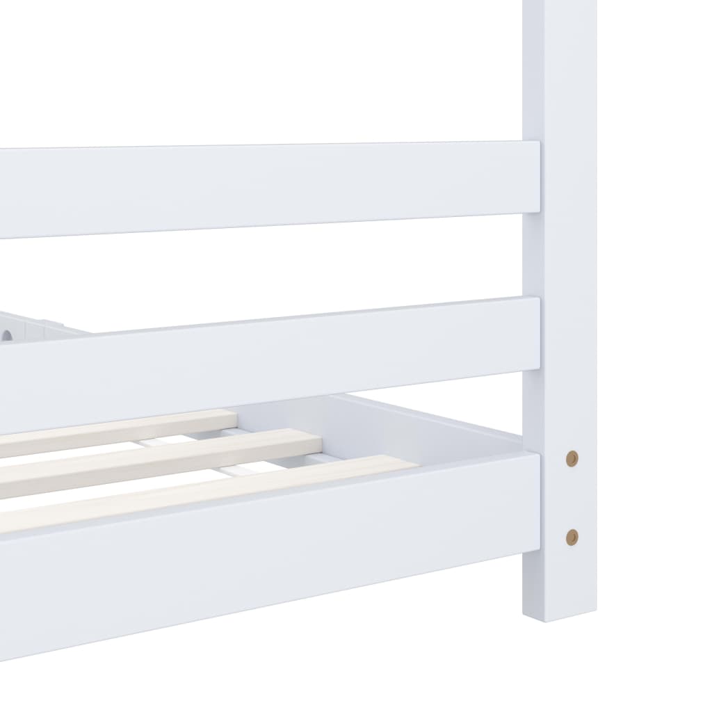 White Solid Pine Wood Kids Bed Frame - 90x200 cm Sturdy Design